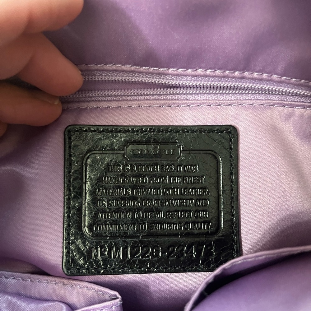 Like New Coach Black Signature Print Purple Interior Shoulder Bag - Picture 8 of 15